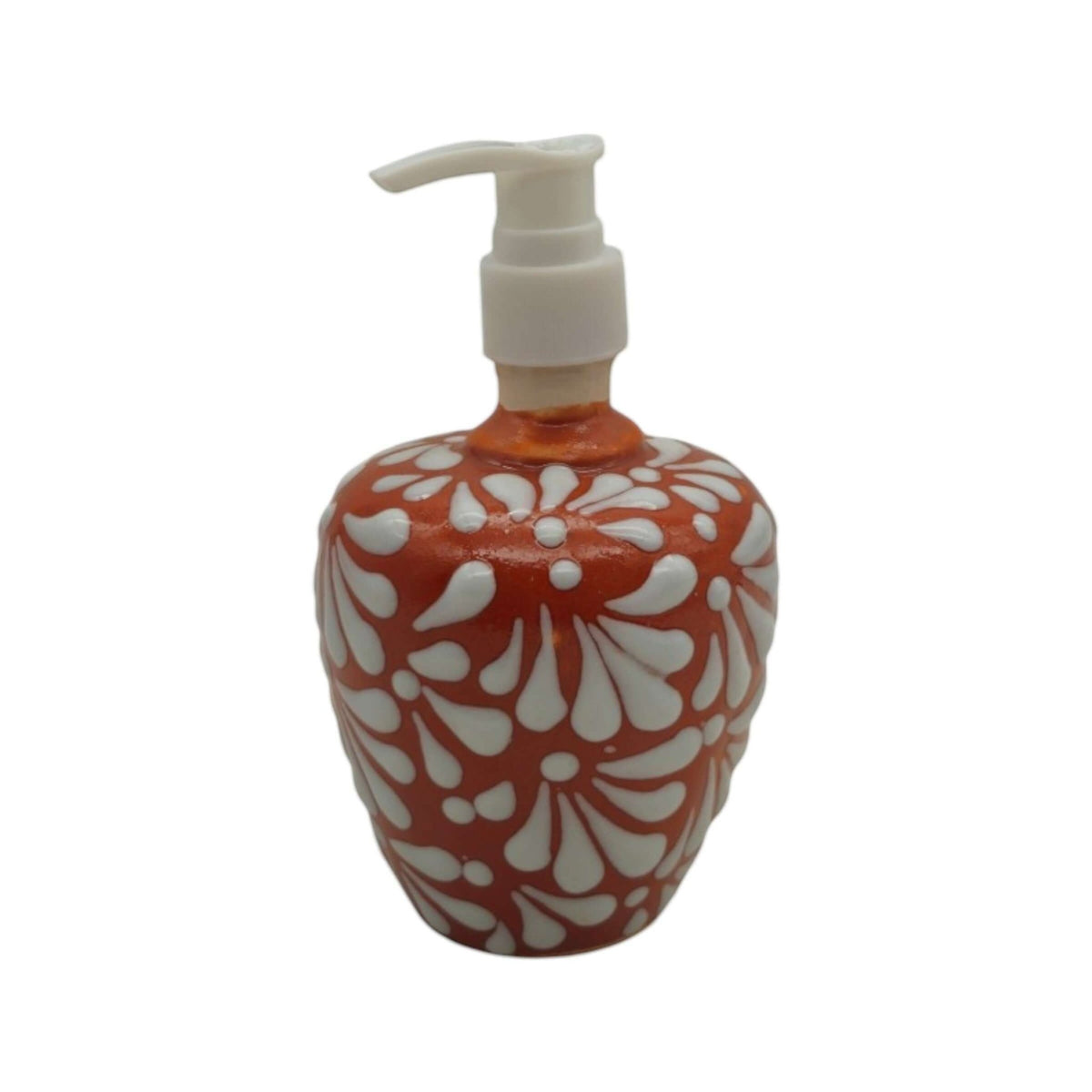Talavera Soap Dispenser | Brown & White Floral Motif Talavera Soap Dispenser La Vie Bien Talavera Soap Dispenser | Brown & White Floral Motif