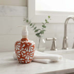 Talavera Soap Dispenser | Brown & White Floral Motif Talavera Soap Dispenser La Vie Bien Talavera Soap Dispenser | Brown & White Floral Motif