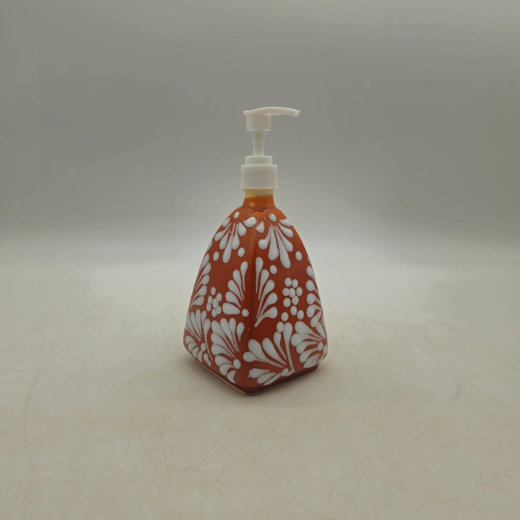 Talavera Soap Dispenser | Brown & White Pyramid Design