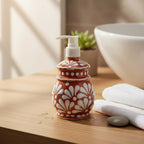 Talavera Soap Dispenser | Floral Brown & White Design Talavera Soap Dispenser La Vie Bien Talavera Soap Dispenser | Floral Brown & White Design