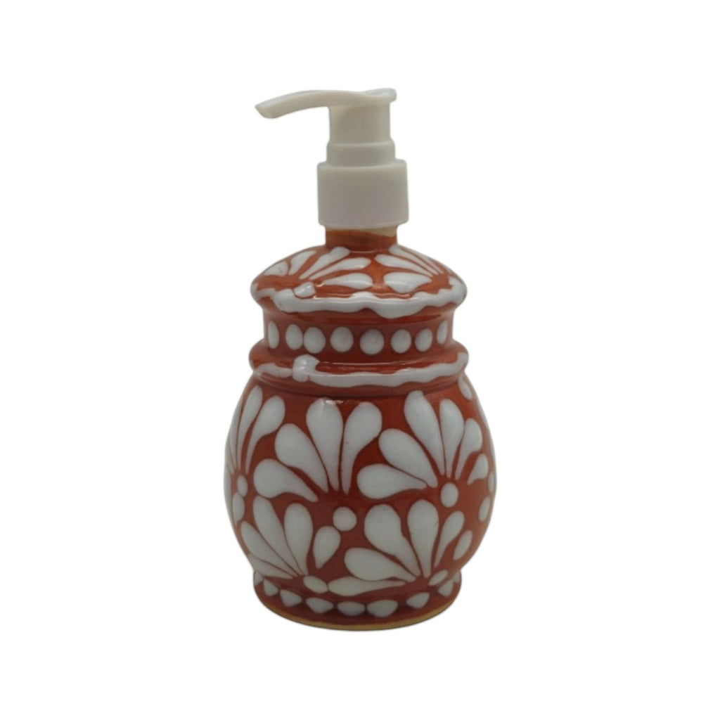 Talavera Soap Dispenser | Floral Brown & White Design Talavera Soap Dispenser La Vie Bien Talavera Soap Dispenser | Floral Brown & White Design