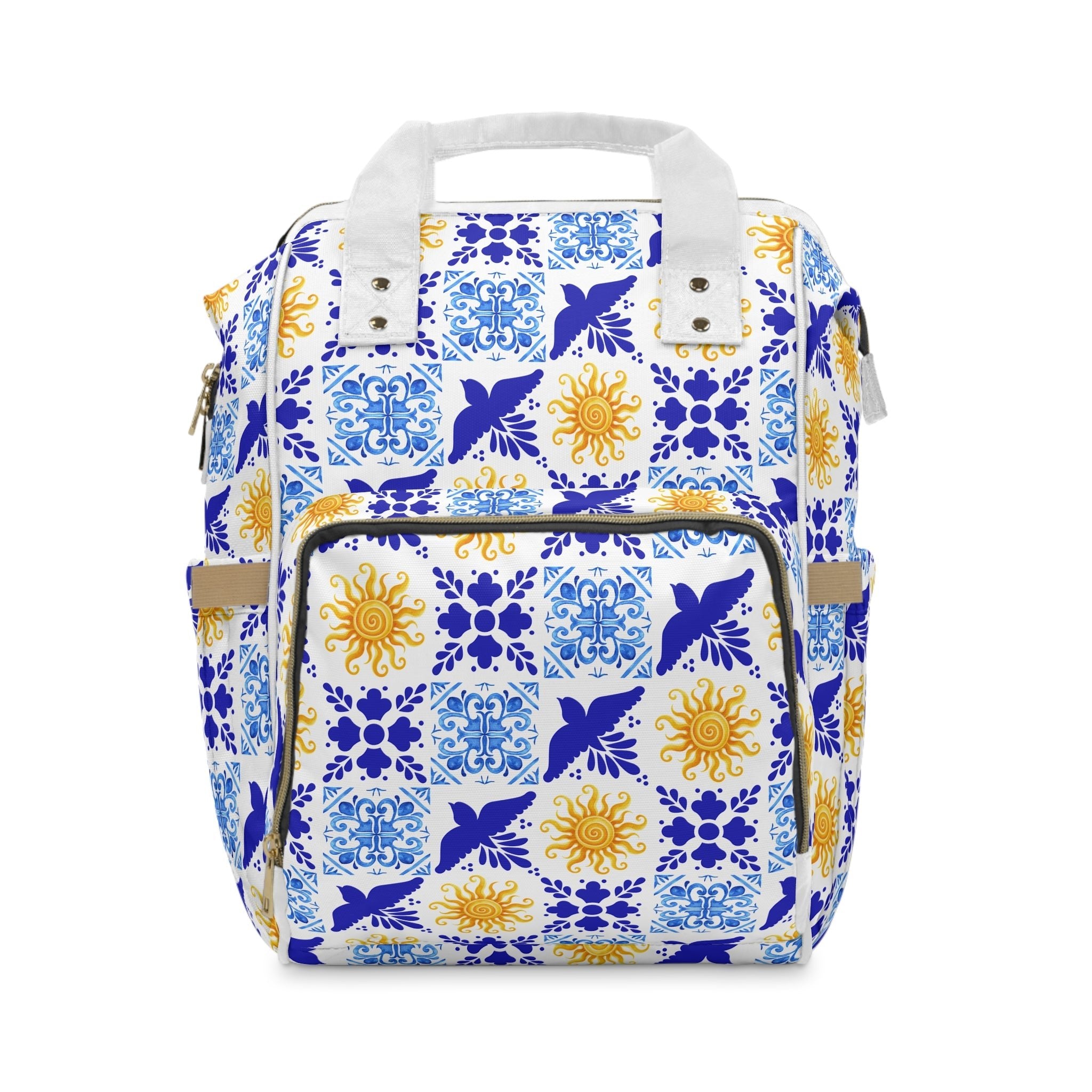 Talavera Sol Baby Diaper Backpack — Mediterranean Tile Print Multifunctional Nappy Bag Bags La Vie Bien Talavera Sol Baby Diaper Backpack — Mediterranean Tile Print Multifunctional Nappy Bag