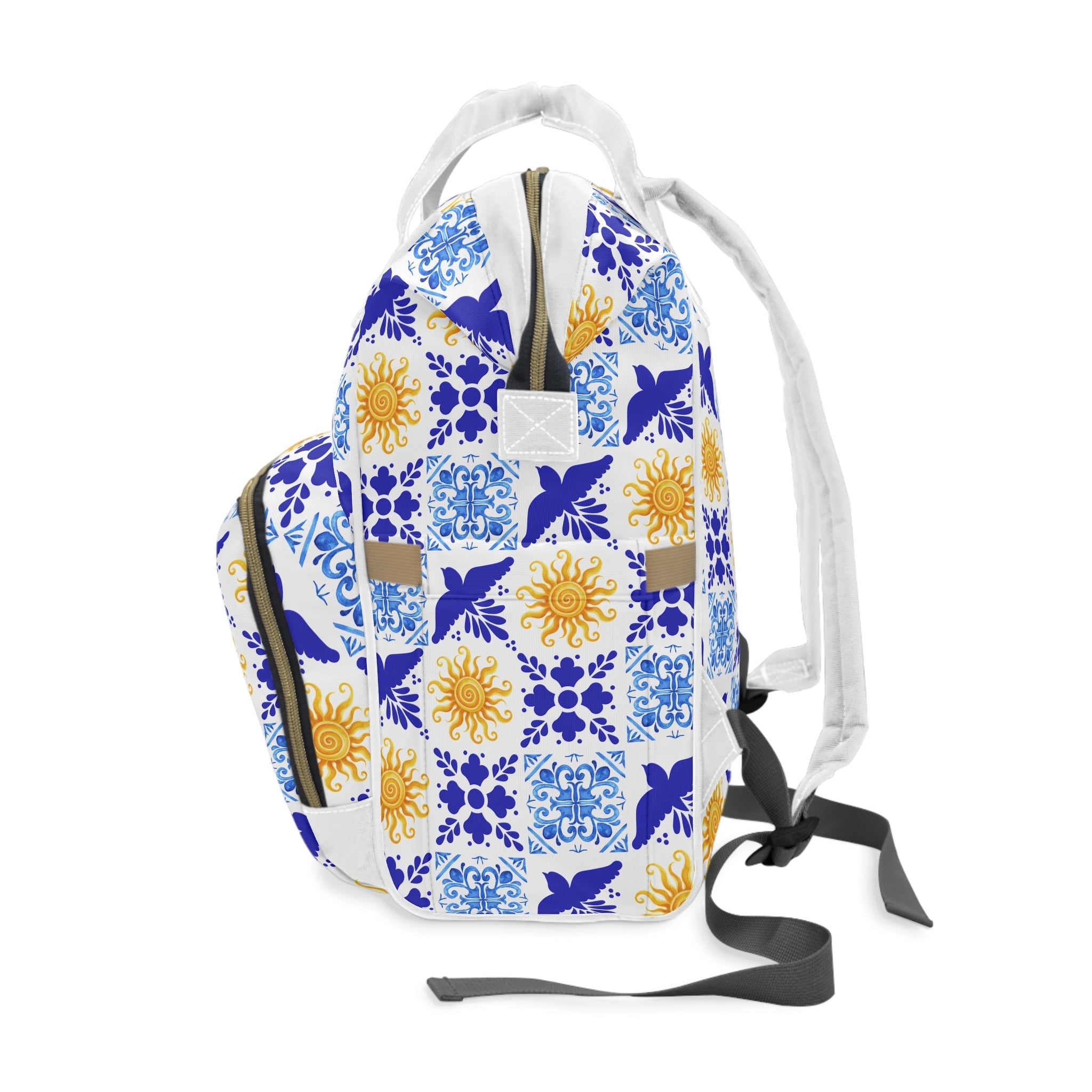 Talavera Sol Baby Diaper Backpack — Mediterranean Tile Print Multifunctional Nappy Bag Bags La Vie Bien Talavera Sol Baby Diaper Backpack — Mediterranean Tile Print Multifunctional Nappy Bag