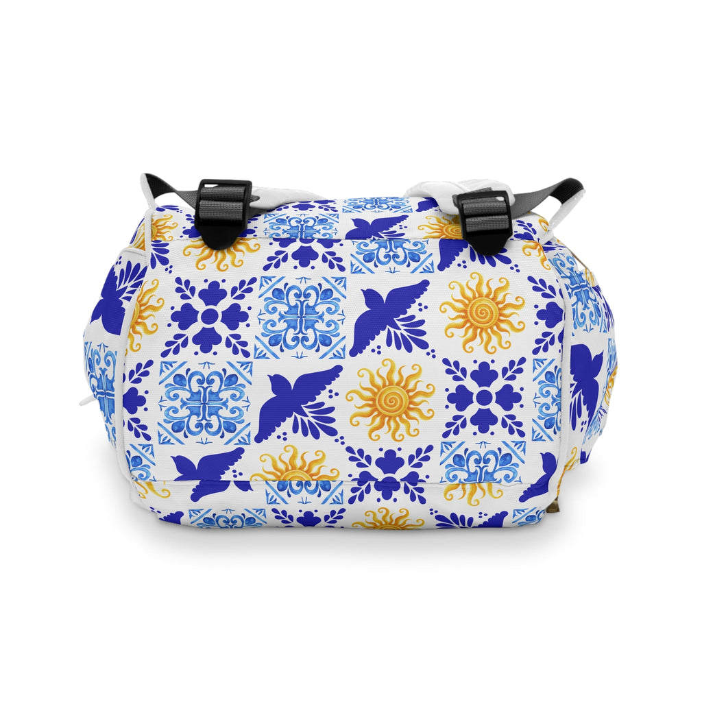 Talavera Sol Baby Diaper Backpack — Mediterranean Tile Print Multifunctional Nappy Bag Bags La Vie Bien Talavera Sol Baby Diaper Backpack — Mediterranean Tile Print Multifunctional Nappy Bag