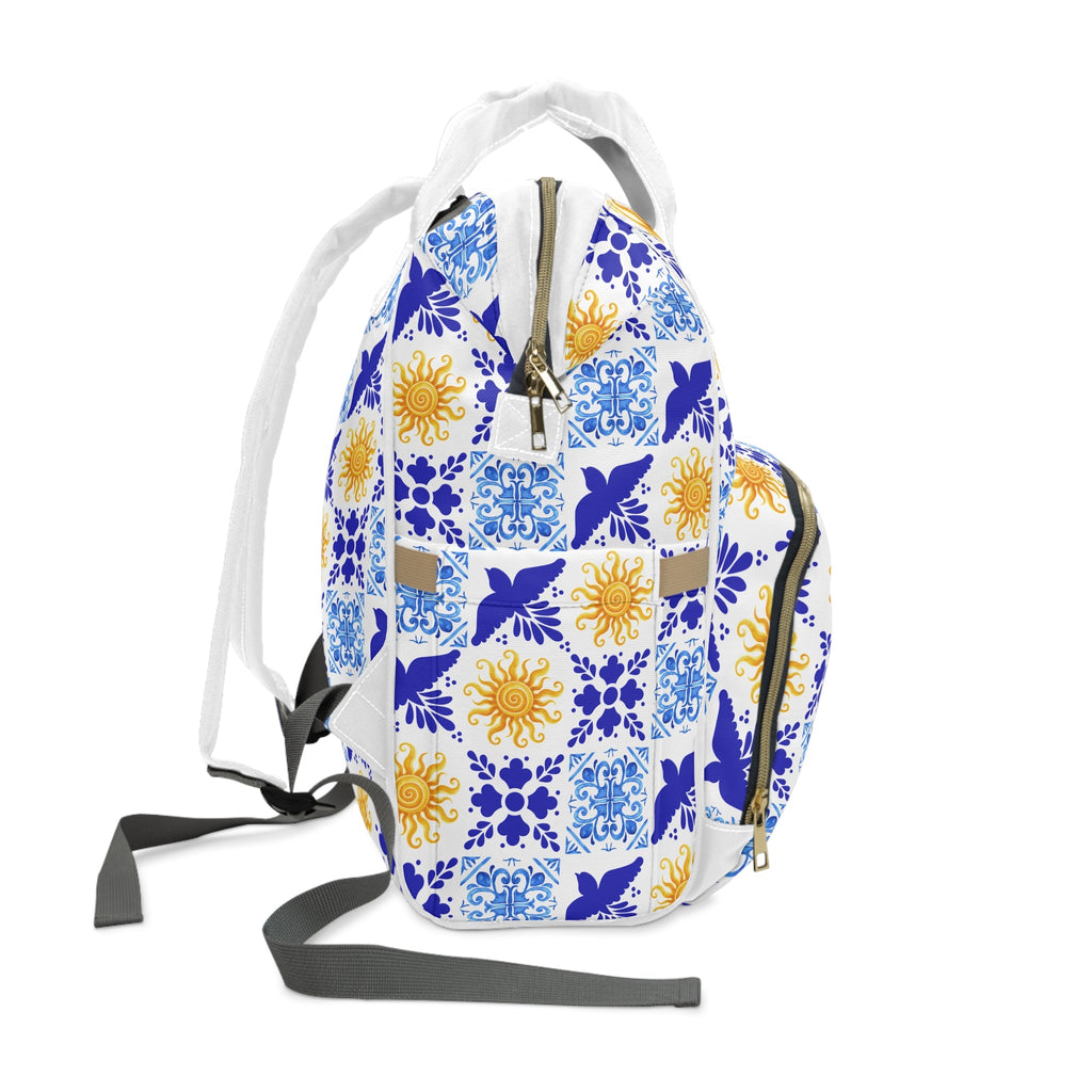 Talavera Sol Baby Diaper Backpack — Mediterranean Tile Print Multifunctional Nappy Bag Bags La Vie Bien Talavera Sol Baby Diaper Backpack — Mediterranean Tile Print Multifunctional Nappy Bag