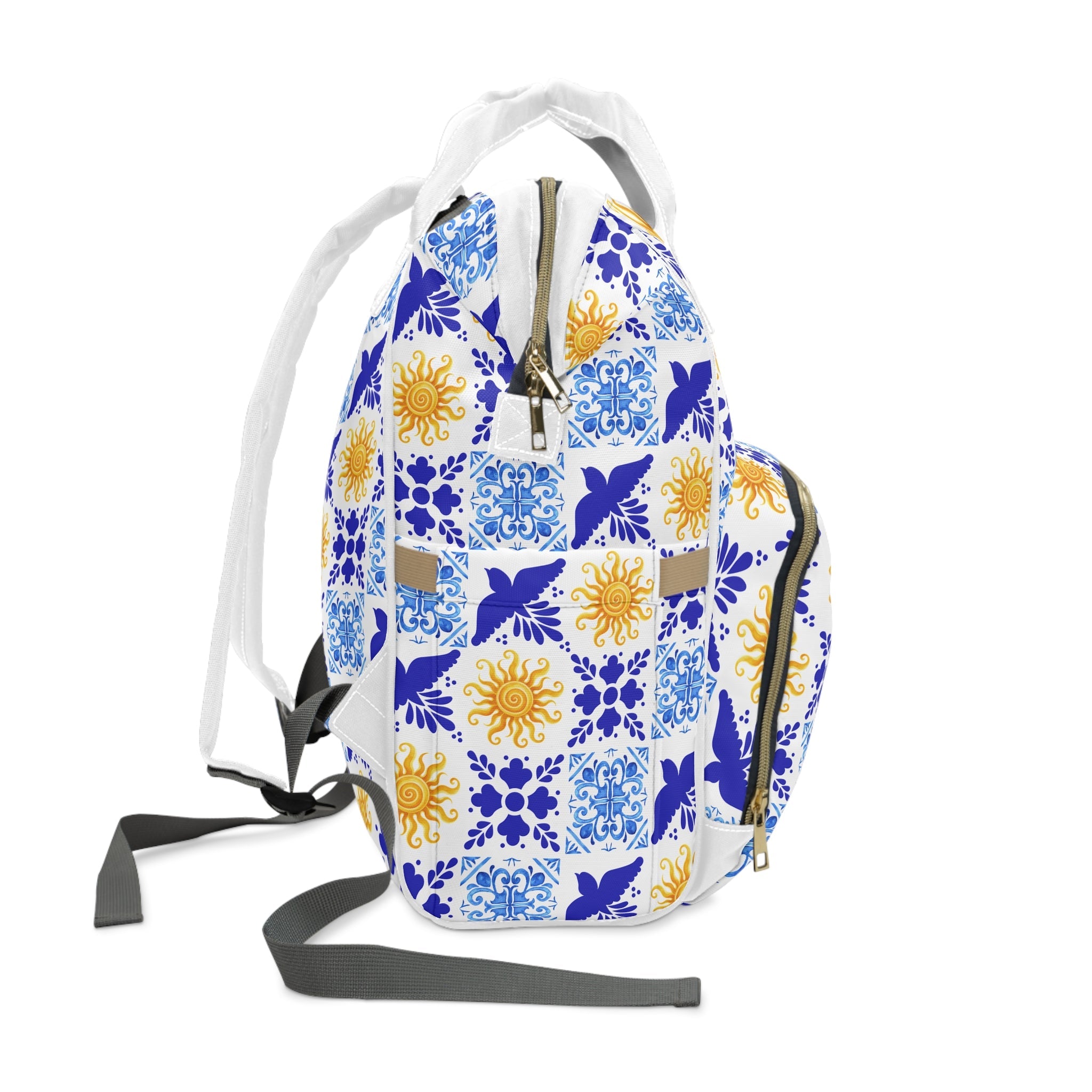 Talavera Sol Baby Diaper Backpack — Mediterranean Tile Print Multifunctional Nappy Bag Bags La Vie Bien Talavera Sol Baby Diaper Backpack — Mediterranean Tile Print Multifunctional Nappy Bag