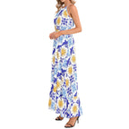 Talavera Sol Ruffle Hem Halter Neck Maxi Dress with tile pattern, summer date night outfit Dress La Vie Bien Talavera Sol Ruffle Hem Halter Neck Maxi Dress with tile pattern, summer date night outfit