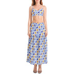 Talavera Sol style Bralette Top and High Slit Thigh Skirt Set with yellow sun and bright blue tiles Two-pieces La Vie Bien Talavera Sol style Bralette Top and High Slit Thigh Skirt Set with yellow sun and bright blue tiles