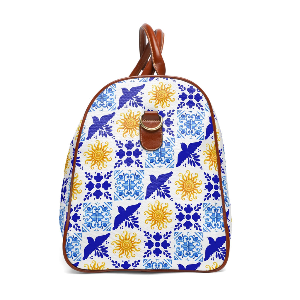 Talavera Sol Tile Print Waterproof Travel Bag, Duffle with Sun and Bird Pattern Bags La Vie Bien Talavera Sol Tile Print Waterproof Travel Bag, Duffle with Sun and Bird Pattern