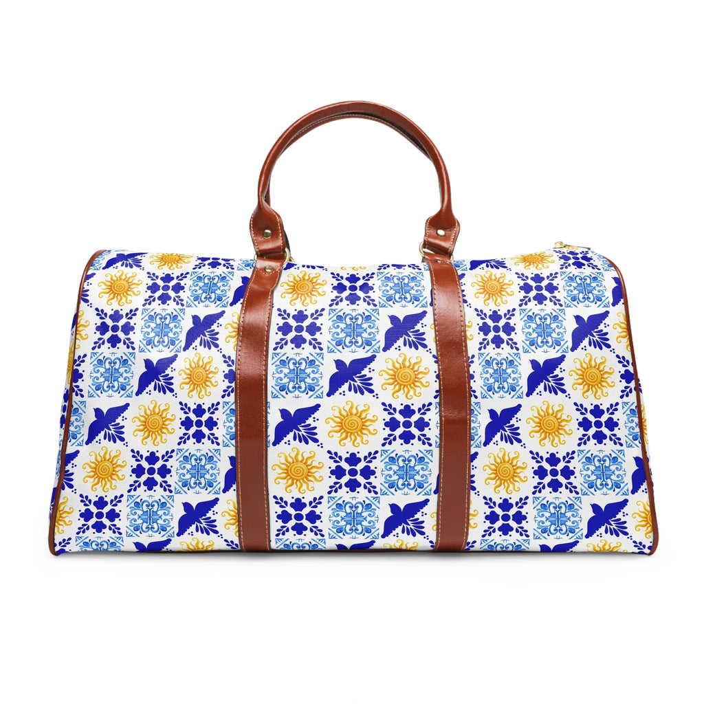 Talavera Sol Tile Print Waterproof Travel Bag, Duffle with Sun and Bird Pattern Bags La Vie Bien Talavera Sol Tile Print Waterproof Travel Bag, Duffle with Sun and Bird Pattern