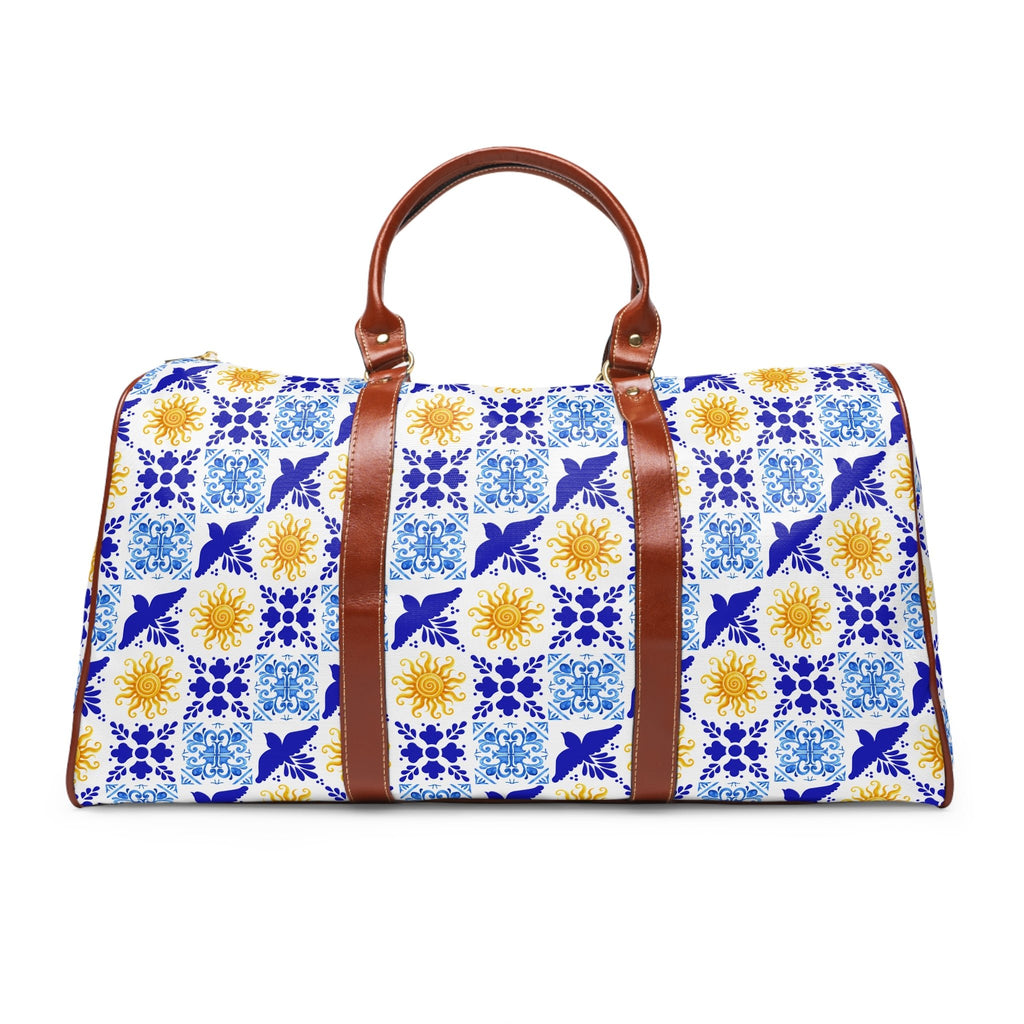 Talavera Sol Tile Print Waterproof Travel Bag, Duffle with Sun and Bird Pattern Bags La Vie Bien Talavera Sol Tile Print Waterproof Travel Bag, Duffle with Sun and Bird Pattern
