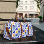 Talavera Sol Tile Print Waterproof Travel Bag, Duffle with Sun and Bird Pattern Bags La Vie Bien Talavera Sol Tile Print Waterproof Travel Bag, Duffle with Sun and Bird Pattern