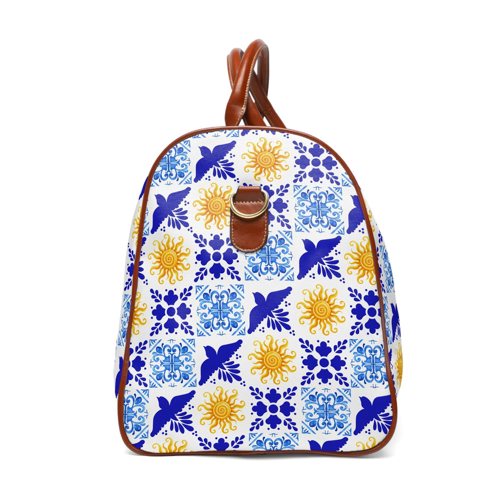 Talavera Sol Tile Print Waterproof Travel Bag, Duffle with Sun and Bird Pattern Bags La Vie Bien Talavera Sol Tile Print Waterproof Travel Bag, Duffle with Sun and Bird Pattern