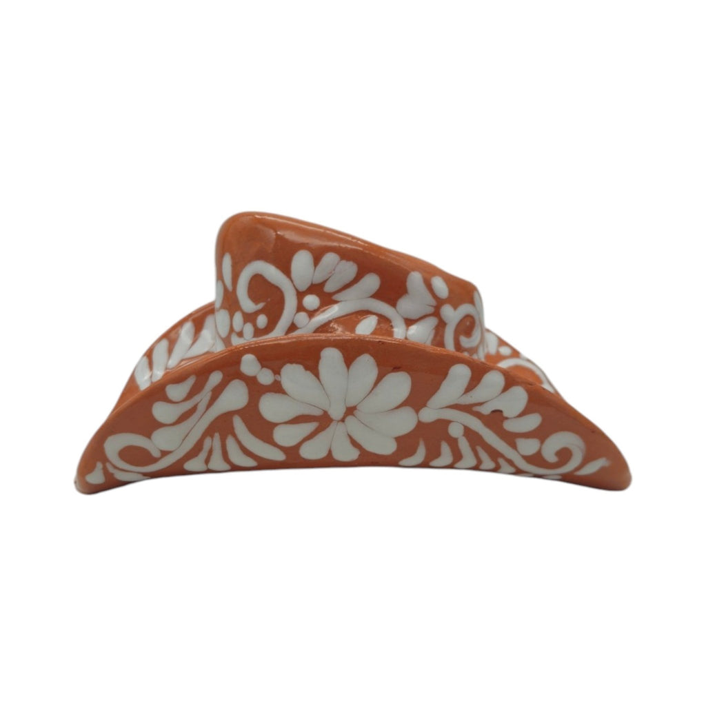 Talavera Sombrero Planter | Brown & White Floral Design Talavera Planter La Vie Bien Talavera Sombrero Planter | Brown & White Floral Design