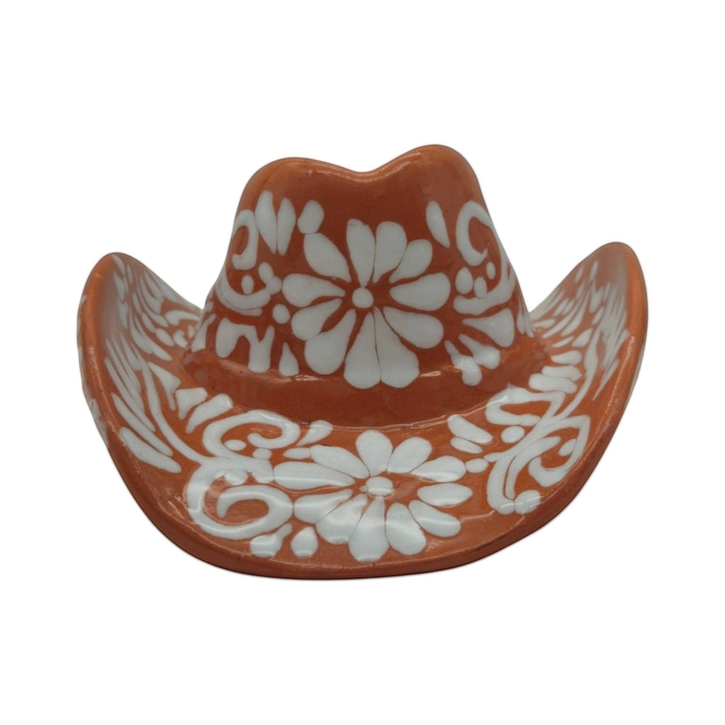 Talavera Sombrero Planter | Brown & White Floral Design Talavera Planter La Vie Bien Talavera Sombrero Planter | Brown & White Floral Design