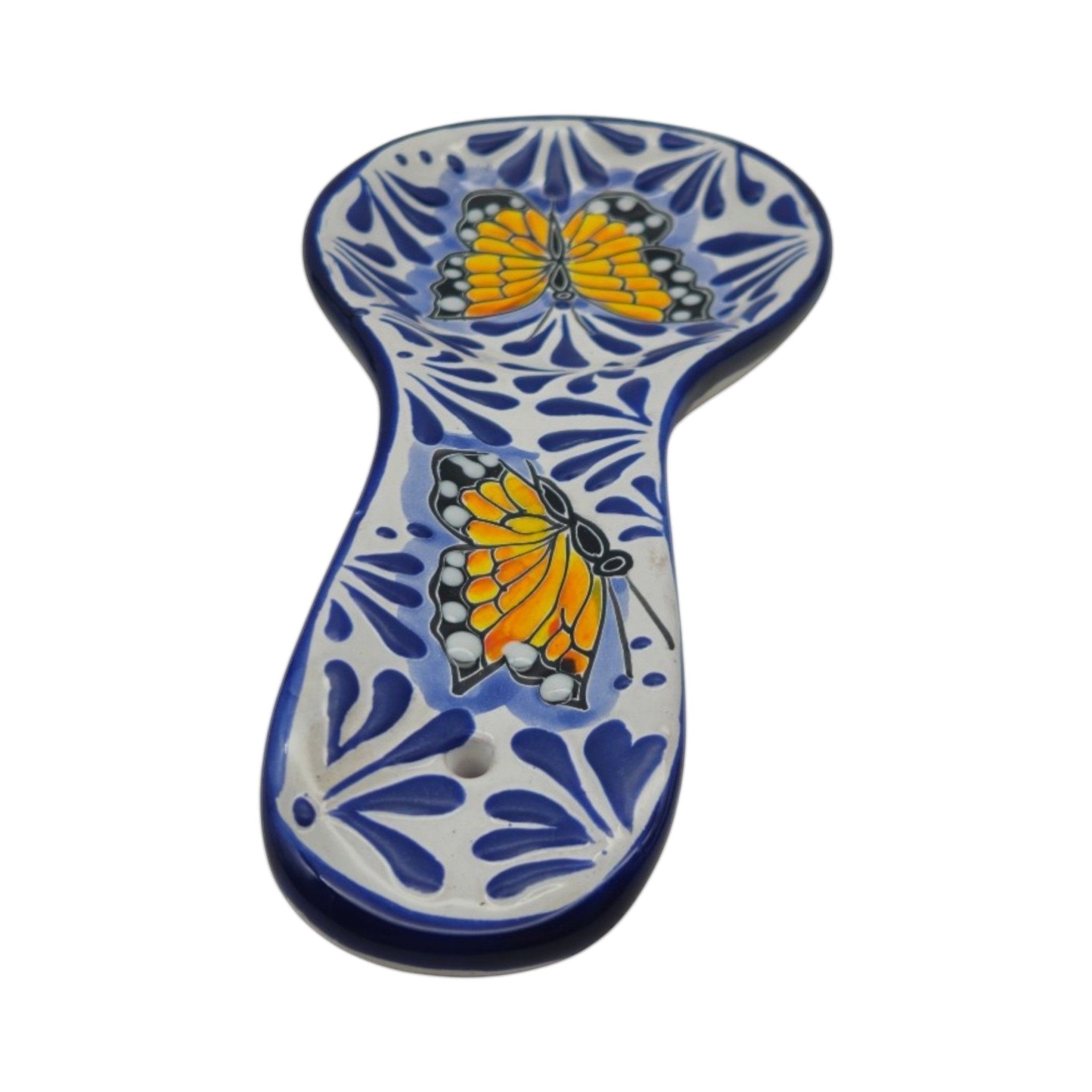Talavera Spoon Rest | Blue & White Monarch Butterfly Talavera Spoon Rest La Vie Bien Talavera Spoon Rest | Blue & White Monarch Butterfly