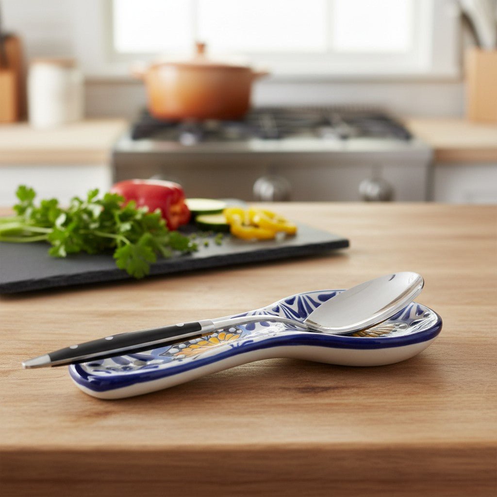 Talavera Spoon Rest | Blue & White Monarch Butterfly Talavera Spoon Rest La Vie Bien Talavera Spoon Rest | Blue & White Monarch Butterfly