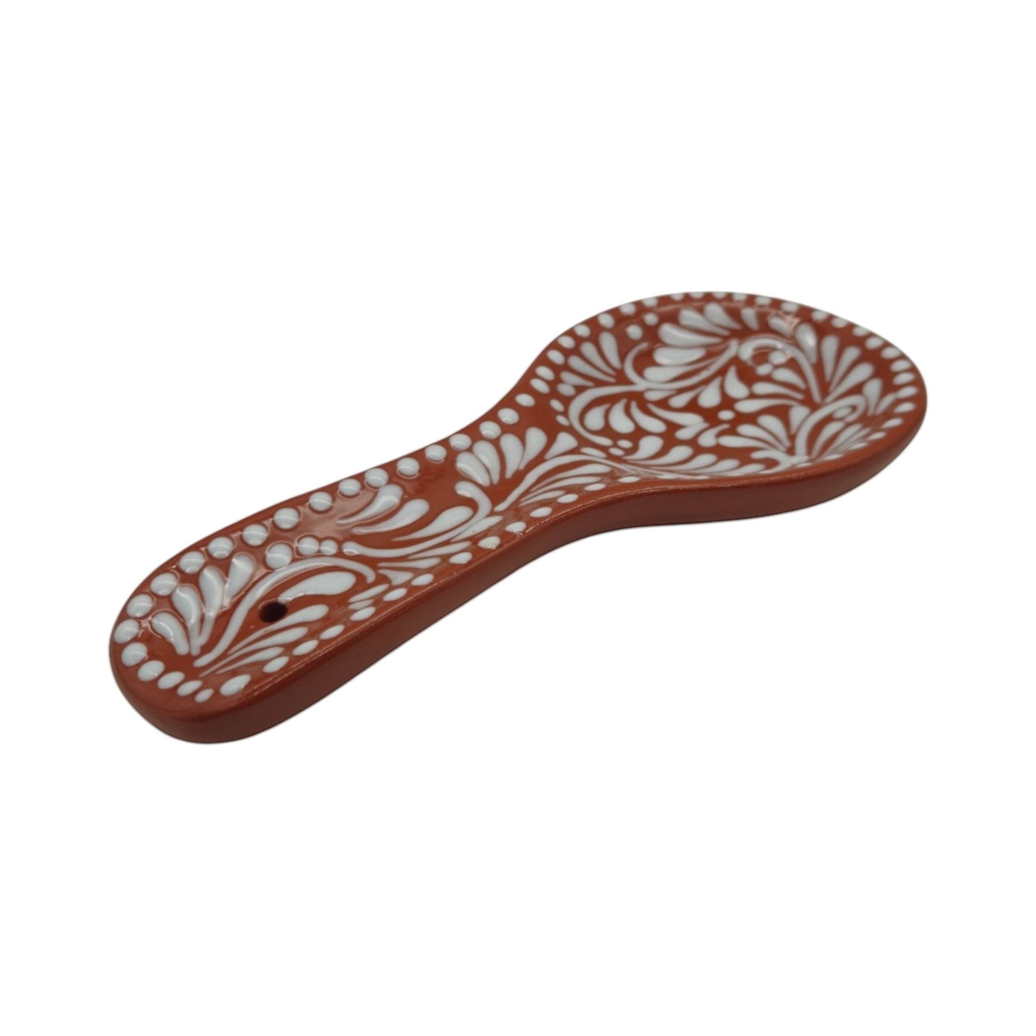 Talavera Spoon Rest | Brown & White Handcrafted Design Talavera Spoon Rest La Vie Bien Talavera Spoon Rest | Brown & White Handcrafted Design