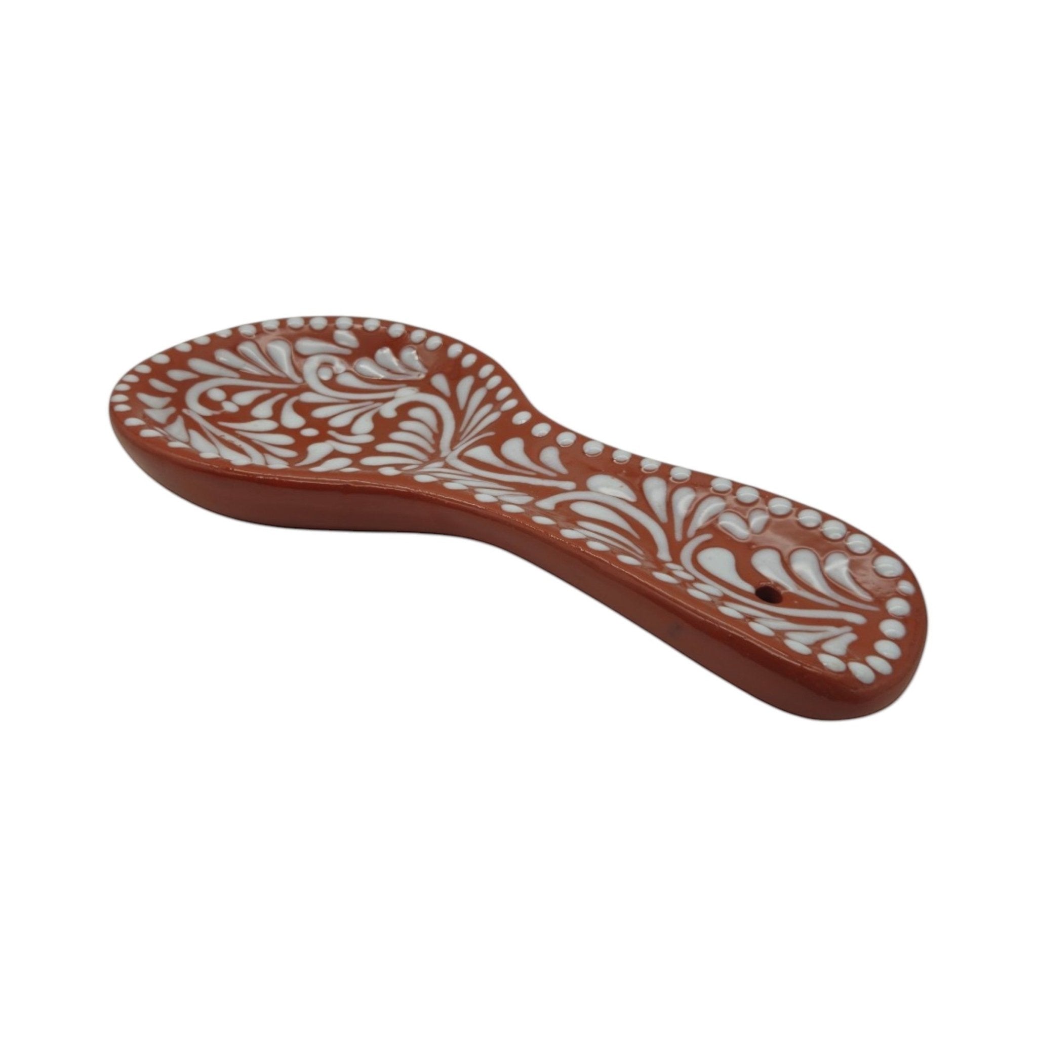 Talavera Spoon Rest | Brown & White Handcrafted Design Talavera Spoon Rest La Vie Bien Talavera Spoon Rest | Brown & White Handcrafted Design