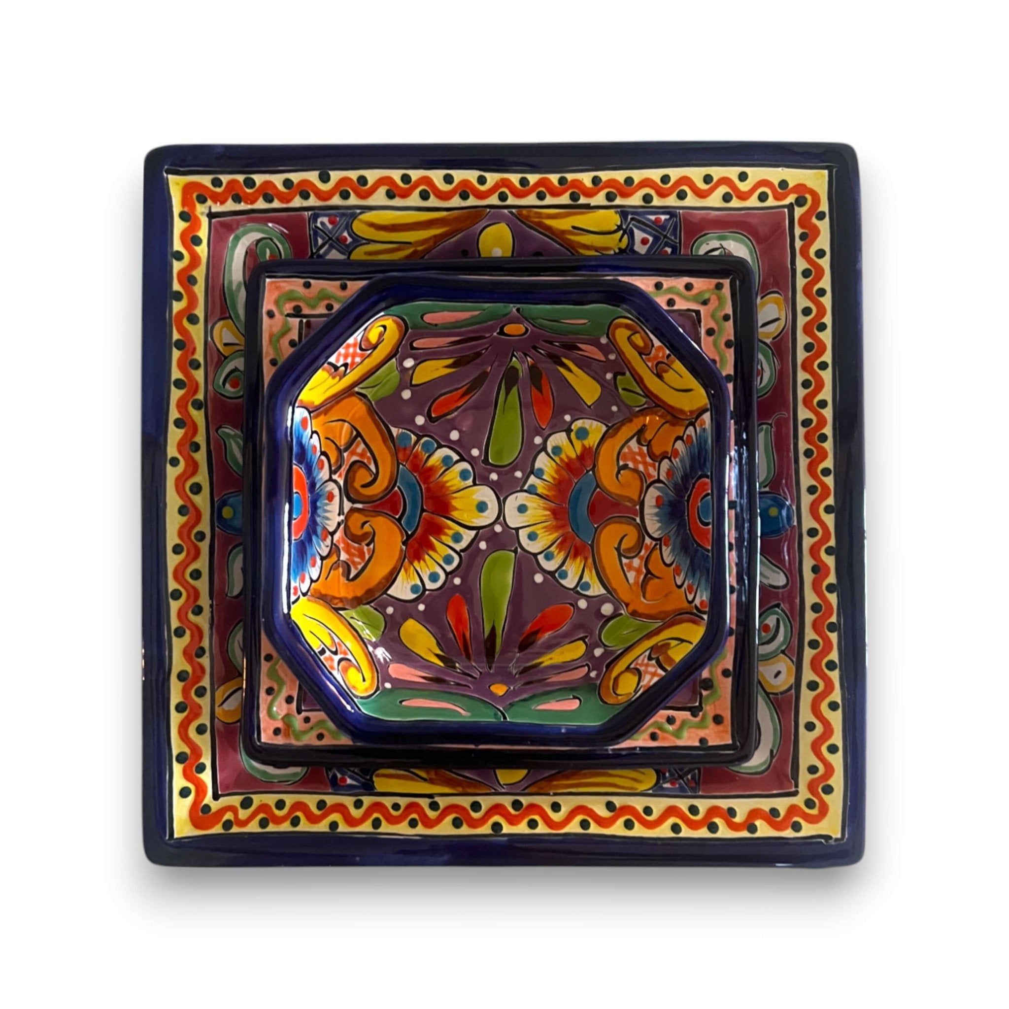 Talavera Square Dinnerware Set | 16-Piece Mexican Pottery Set Talavera Dinnerware Set La Vie Bien Talavera Square Dinnerware Set | 16-Piece Mexican Pottery Set