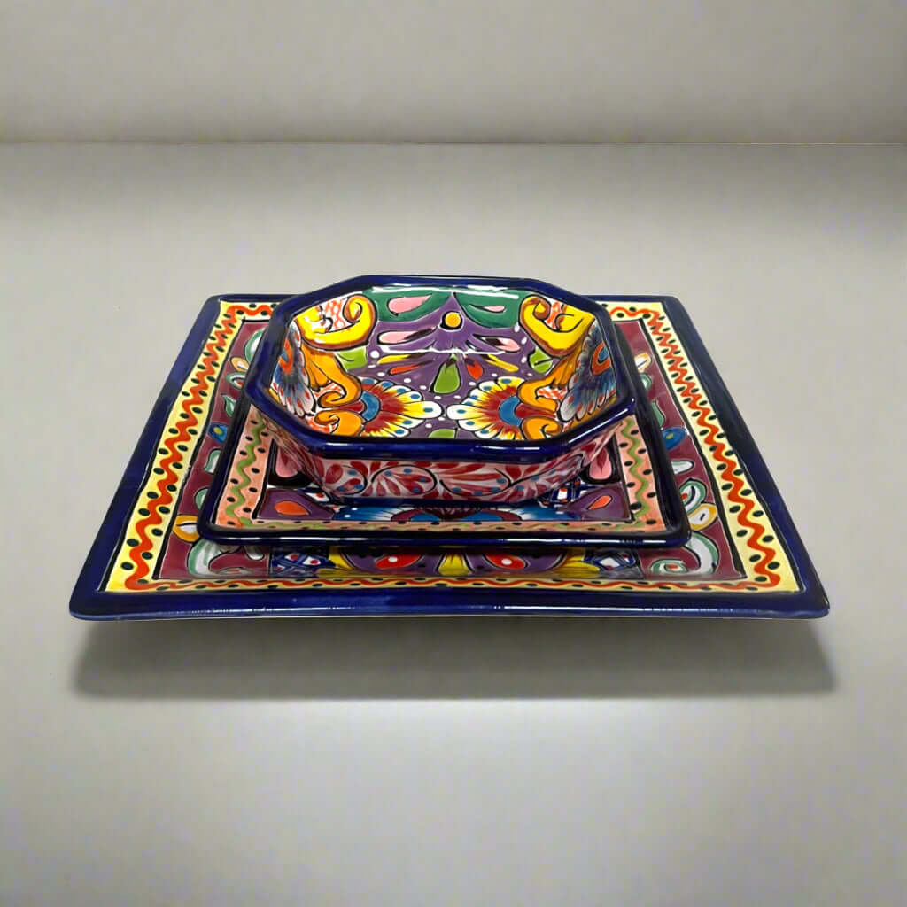 Talavera Square Dinnerware Set | 16-Piece Mexican Pottery Set Talavera Dinnerware Set La Vie Bien Talavera Square Dinnerware Set | 16-Piece Mexican Pottery Set