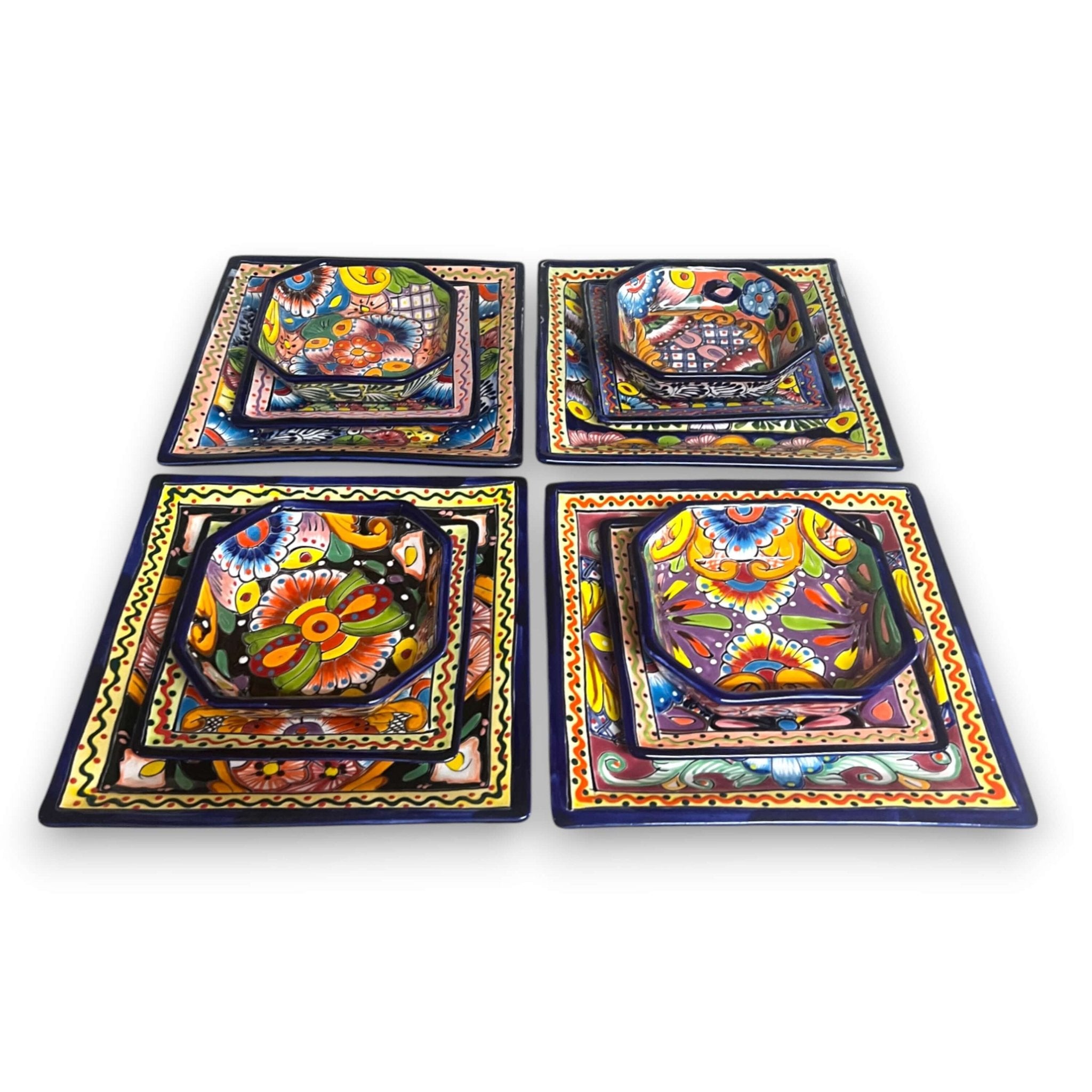 Talavera Square Dinnerware Set | 16-Piece Mexican Pottery Set Talavera Dinnerware Set La Vie Bien Talavera Square Dinnerware Set | 16-Piece Mexican Pottery Set