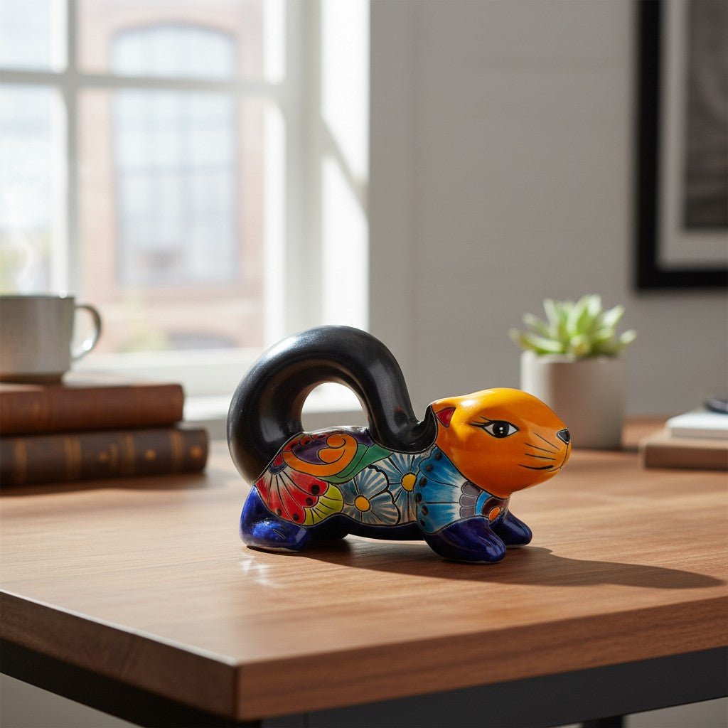 Talavera Squirrel Statue | Colorful Hand-Painted Mexican Figurine Talavera Statue La Vie Bien Talavera Squirrel Statue | Colorful Hand-Painted Mexican Figurine
