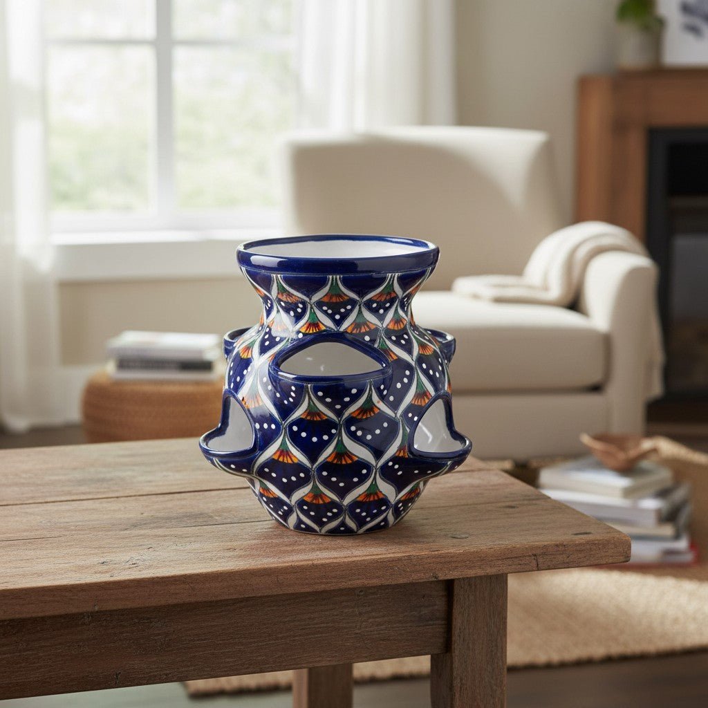 Talavera Strawberry Planter | Blue Peacock Design Talavera Planter La Vie Bien Talavera Strawberry Planter | Blue Peacock Design