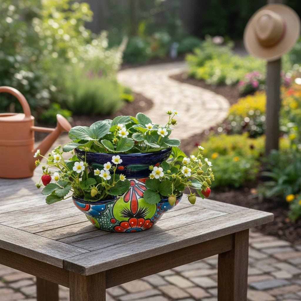 Talavera Strawberry Planter | Hand - Painted Mexican Pot Talavera Planter La Vie Bien Talavera Strawberry Planter | Hand - Painted Mexican Pot