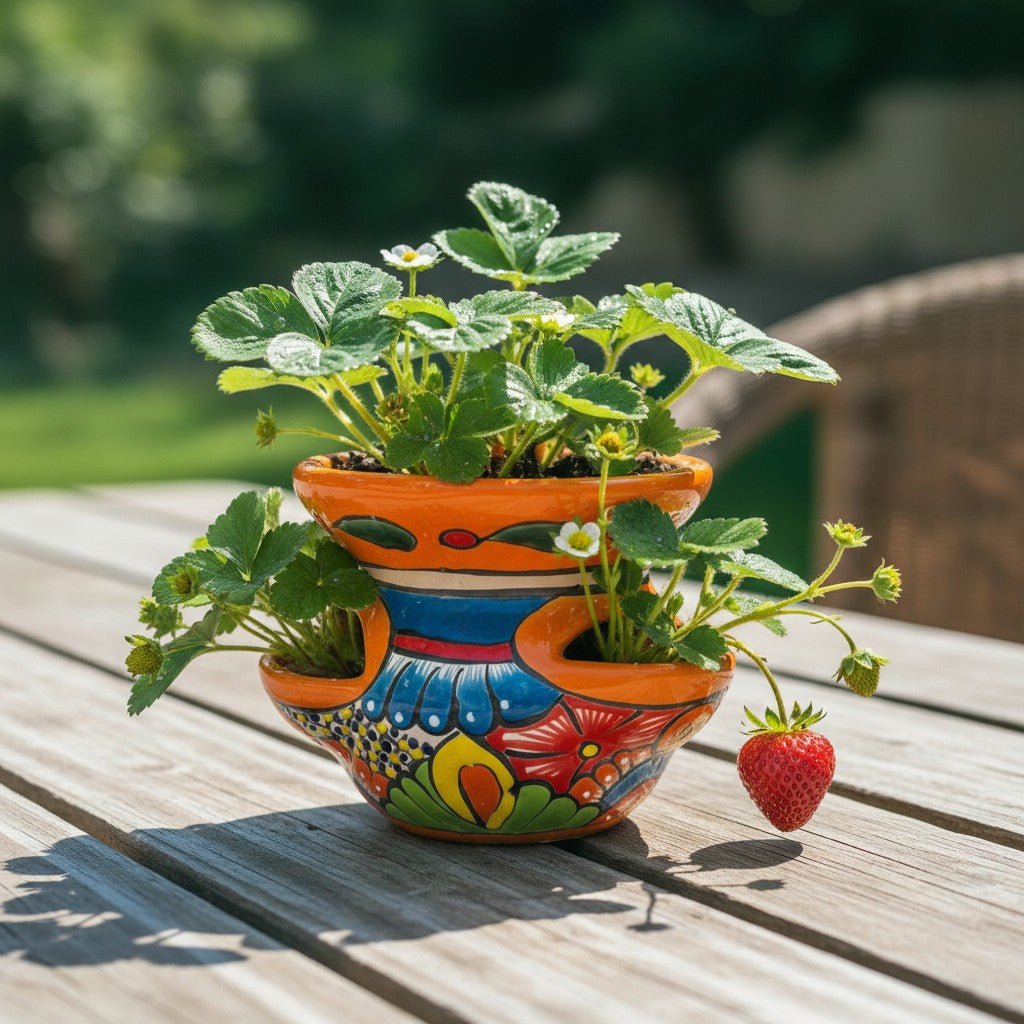 Talavera Strawberry Planter | Hand - Painted Mexican Pot Talavera Planter La Vie Bien Talavera Strawberry Planter | Hand - Painted Mexican Pot