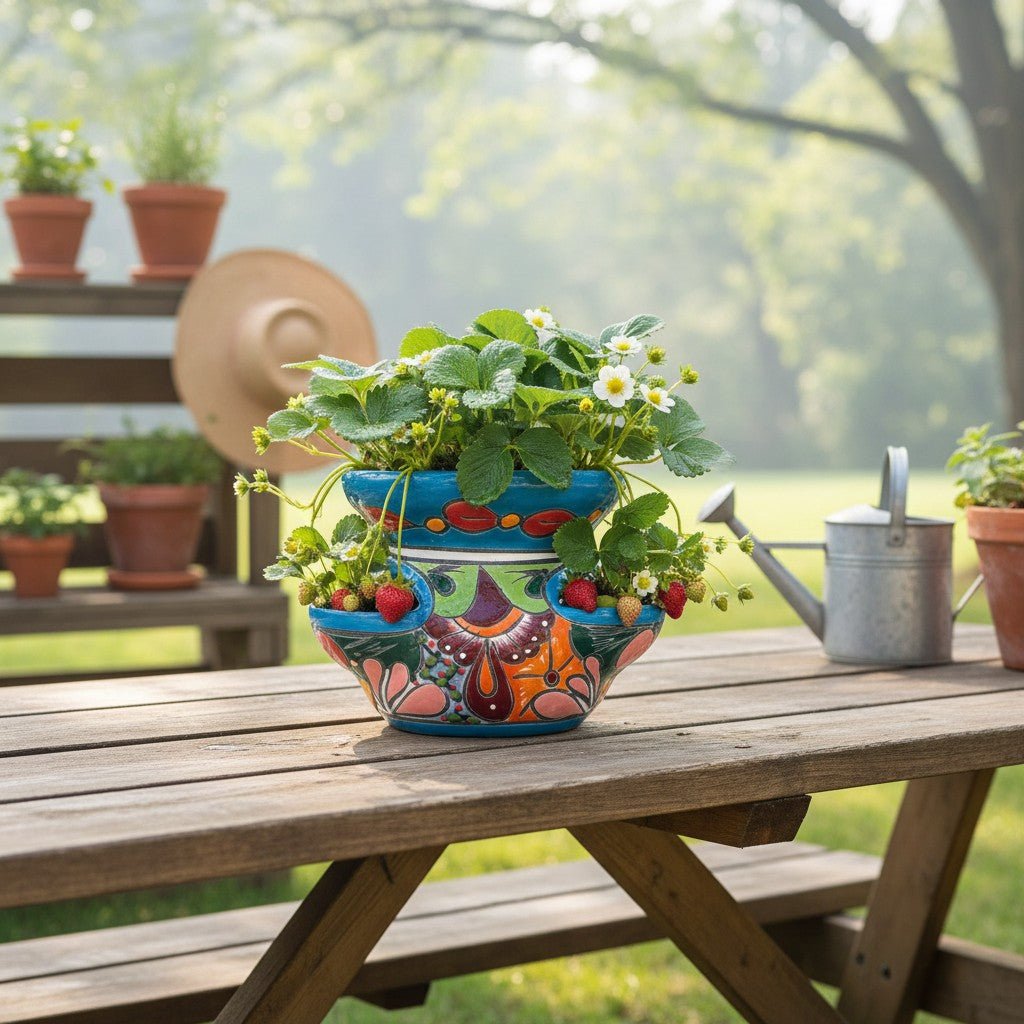 Talavera Strawberry Planter | Hand - Painted Mexican Pot Talavera Planter La Vie Bien Talavera Strawberry Planter | Hand - Painted Mexican Pot