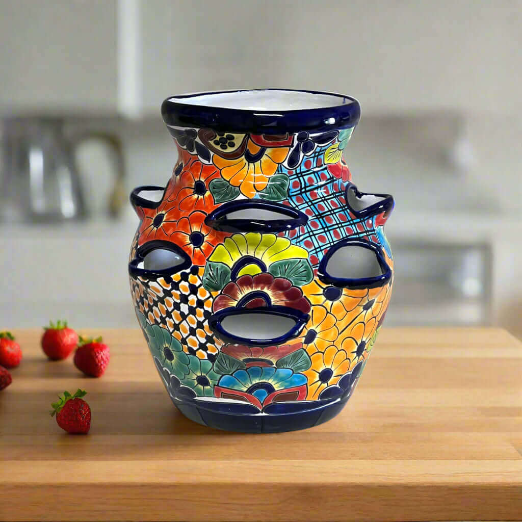 Talavera Strawberry Planter Pot | Hand - Painted Mexican Ceramic Talavera Planter La Vie Bien Talavera Strawberry Planter Pot | Hand - Painted Mexican Ceramic
