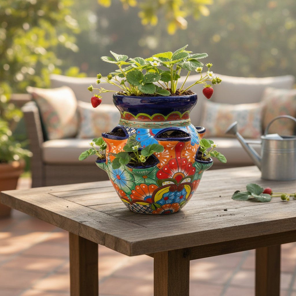 Talavera Strawberry Planter Pot | Hand-Painted Mexican Ceramic Talavera Planter La Vie Bien Talavera Strawberry Planter Pot | Hand-Painted Mexican Ceramic