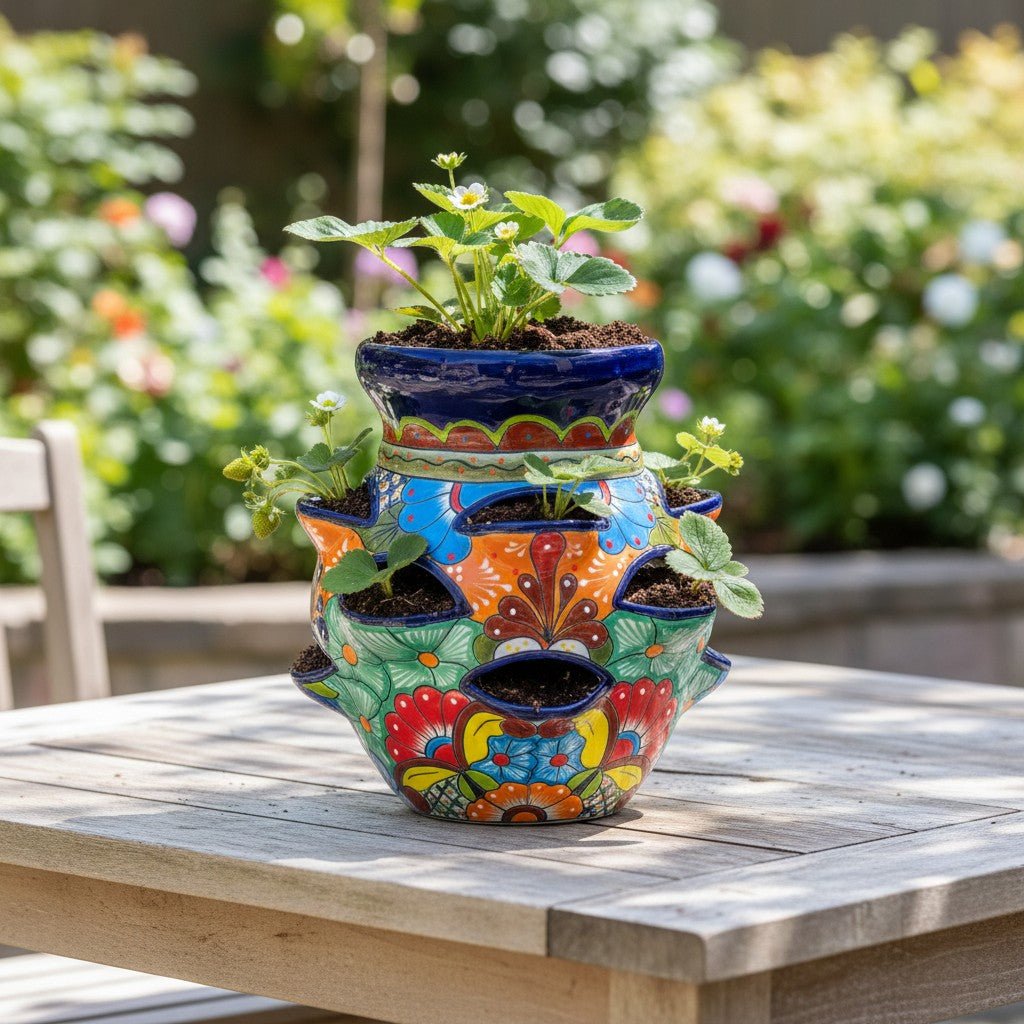 Talavera Strawberry Planter Pot | Hand-Painted Mexican Ceramic Talavera Planter La Vie Bien Talavera Strawberry Planter Pot | Hand-Painted Mexican Ceramic