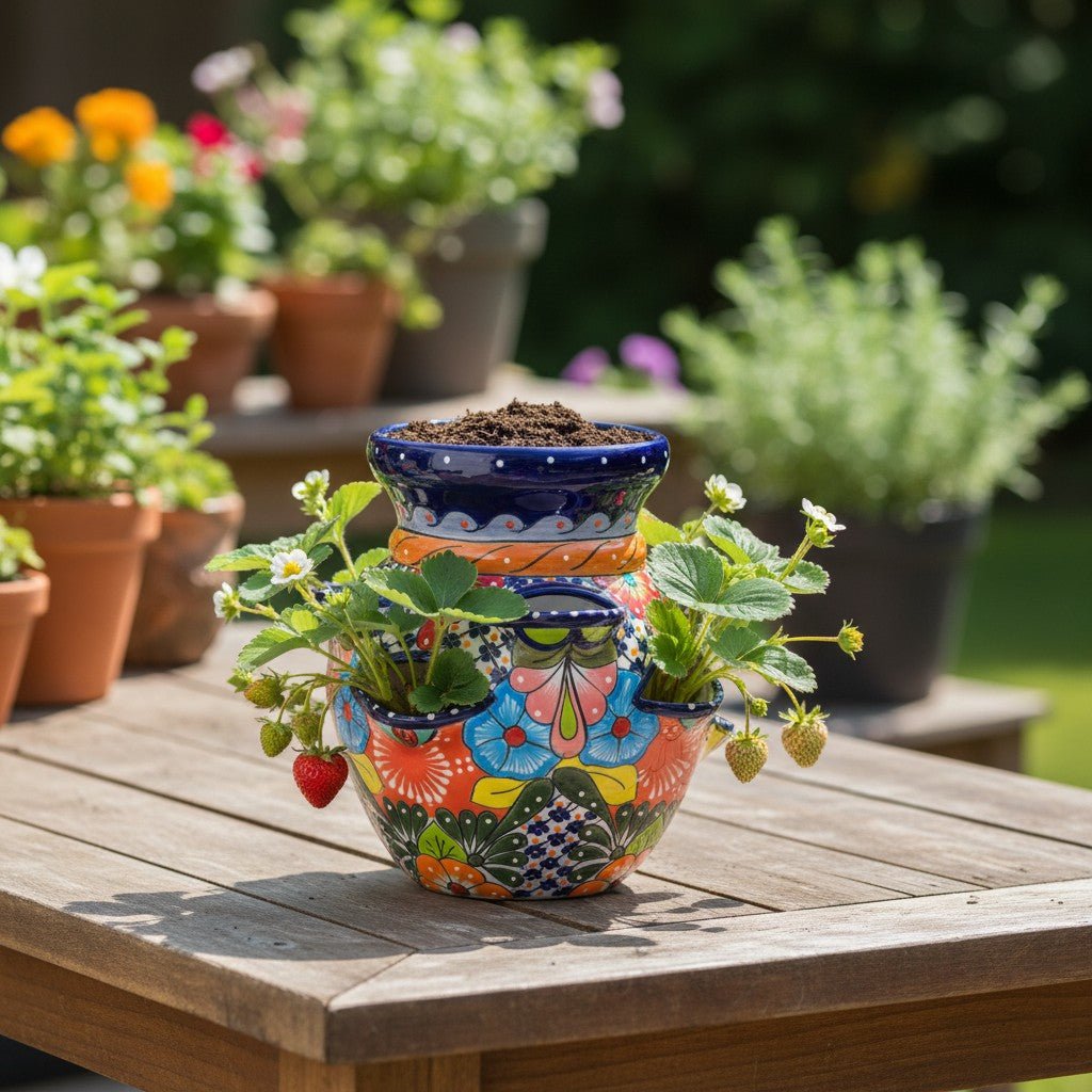 Talavera Strawberry Planter Pot | Hand-Painted Mexican Ceramic Talavera Planter La Vie Bien Talavera Strawberry Planter Pot | Hand-Painted Mexican Ceramic