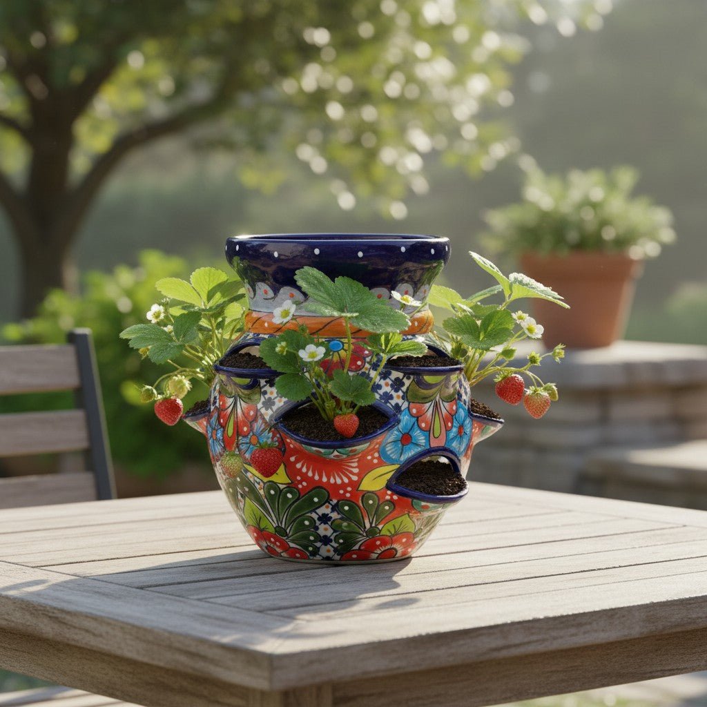 Talavera Strawberry Planter Pot | Hand-Painted Mexican Ceramic Talavera Planter La Vie Bien Talavera Strawberry Planter Pot | Hand-Painted Mexican Ceramic