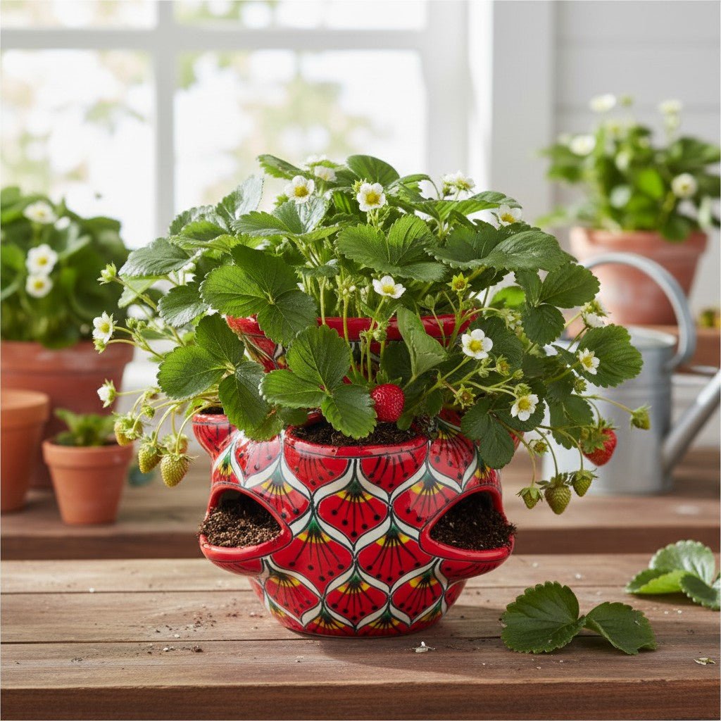 Talavera Strawberry Planter | Red Peacock Design Talavera Planter La Vie Bien Talavera Strawberry Planter | Red Peacock Design