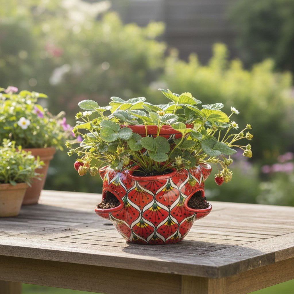 Talavera Strawberry Planter | Red Peacock Design Talavera Planter La Vie Bien Talavera Strawberry Planter | Red Peacock Design