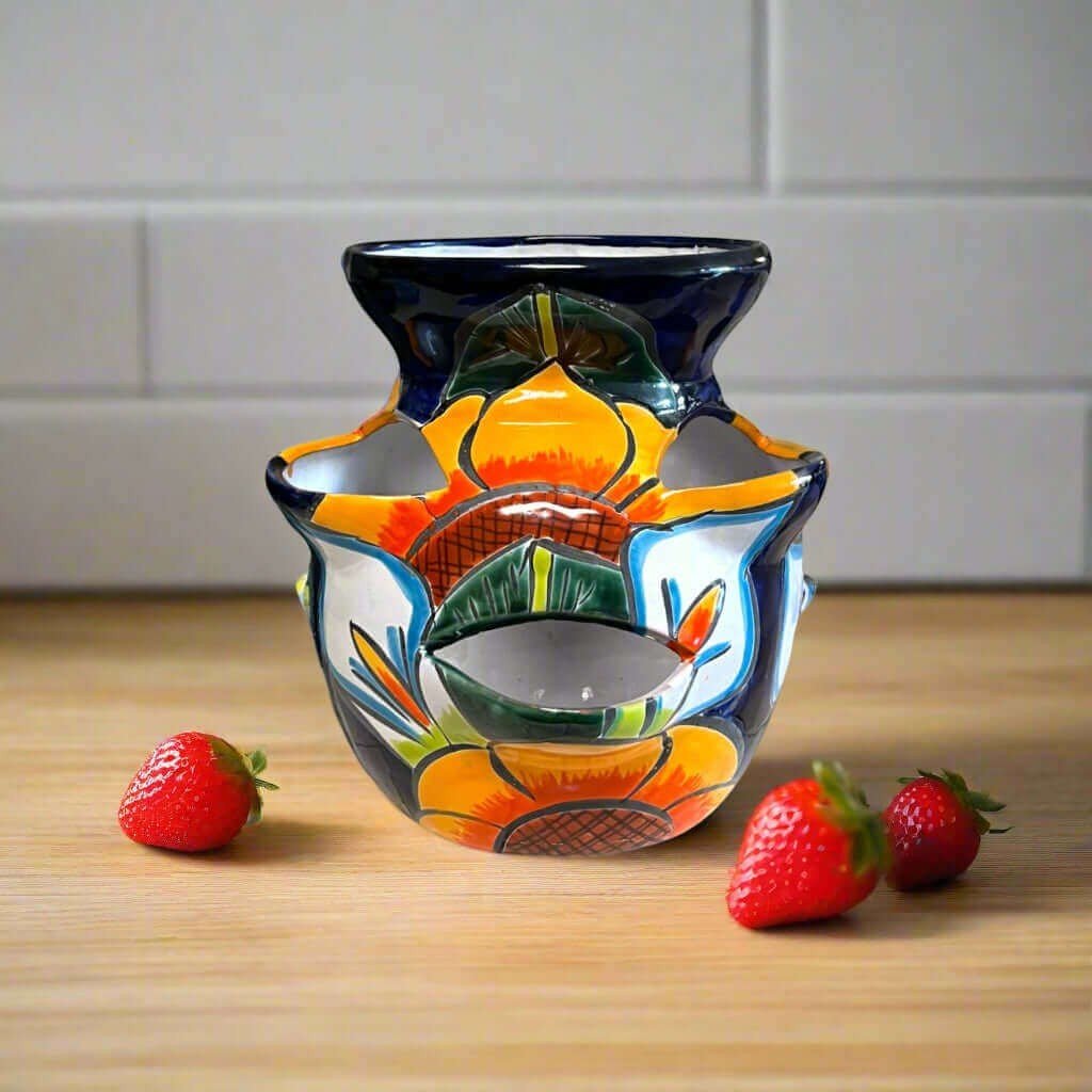 Talavera Strawberry Planter | Sunflower Lily Design Talavera Planter La Vie Bien Talavera Strawberry Planter | Sunflower Lily Design