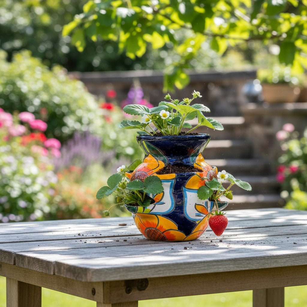 Talavera Strawberry Planter | Sunflower Lily Design Talavera Planter La Vie Bien Talavera Strawberry Planter | Sunflower Lily Design
