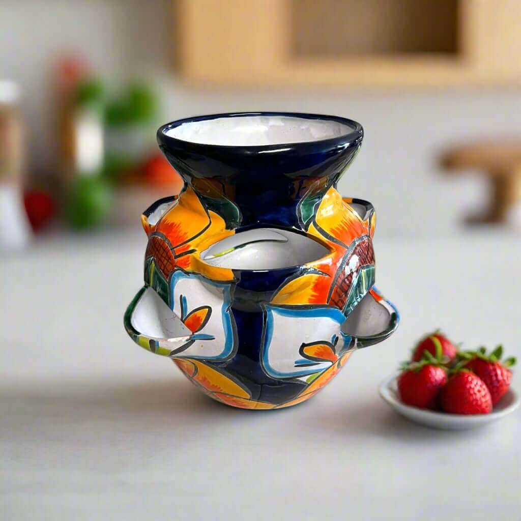 Talavera Strawberry Planter | Sunflower Lily Design Talavera Planter La Vie Bien Talavera Strawberry Planter | Sunflower Lily Design