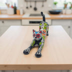 Talavera Stretching Cat Figurine | Mexican Day of the Dead Art Talavera Statue La Vie Bien Talavera Stretching Cat Figurine | Mexican Day of the Dead Art