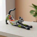 Talavera Stretching Cat Figurine | Mexican Day of the Dead Art Talavera Statue La Vie Bien Talavera Stretching Cat Figurine | Mexican Day of the Dead Art