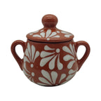 Talavera Sugar Jar | Brown & White Floral Relief Talavera Sugar Jar La Vie Bien Talavera Sugar Jar | Brown & White Floral Relief