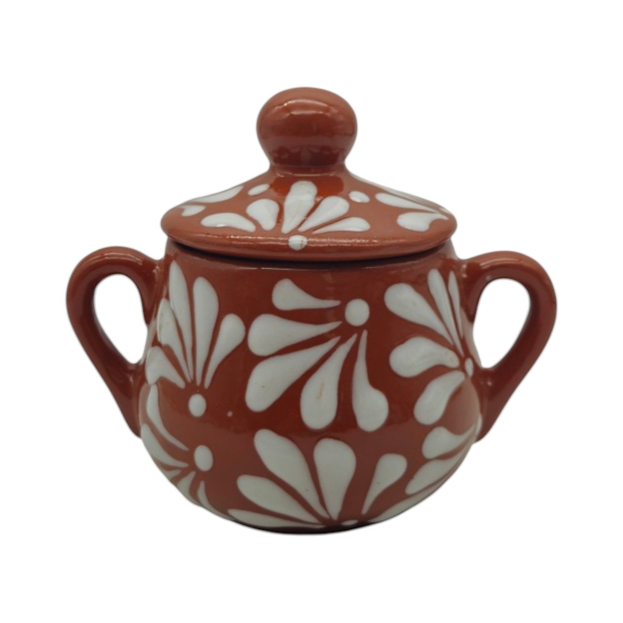 Talavera Sugar Jar | Brown & White Floral Relief Talavera Sugar Jar La Vie Bien Talavera Sugar Jar | Brown & White Floral Relief