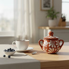 Talavera Sugar Jar | Brown & White Floral Relief Talavera Sugar Jar La Vie Bien Talavera Sugar Jar | Brown & White Floral Relief