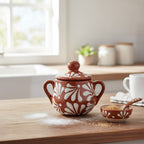Talavera Sugar Jar | Brown & White Floral Relief Talavera Sugar Jar La Vie Bien Talavera Sugar Jar | Brown & White Floral Relief