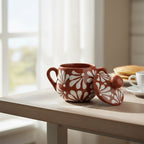 Talavera Sugar Jar | Brown & White Floral Relief Talavera Sugar Jar La Vie Bien Talavera Sugar Jar | Brown & White Floral Relief