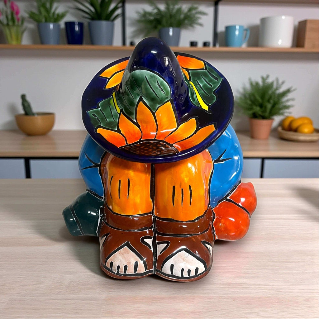 Talavera Sunflower Panchito Canister | Handcrafted Mexican Art Talavera Statue La Vie Bien Talavera Sunflower Panchito Canister | Handcrafted Mexican Art