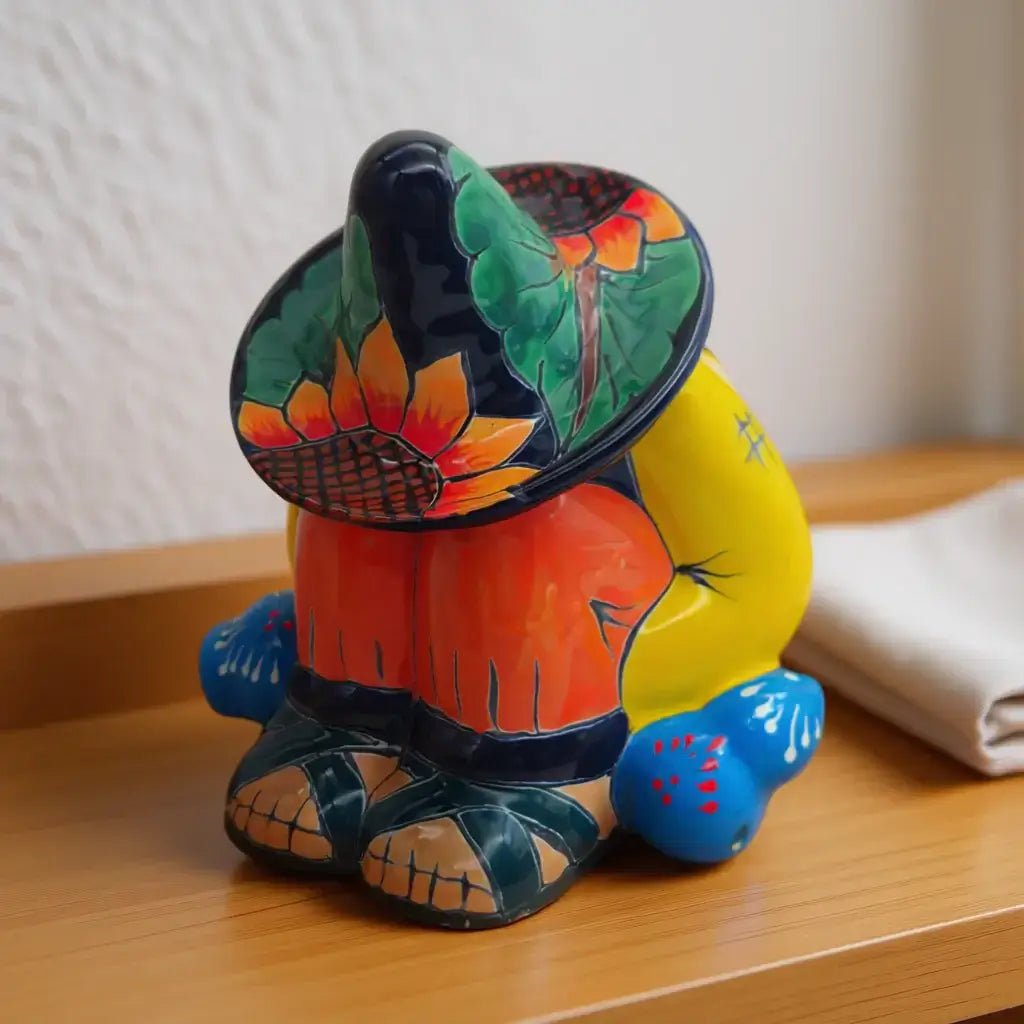 Talavera Sunflower Panchito Canister | Handcrafted Mexican Art Talavera Statue La Vie Bien Talavera Sunflower Panchito Canister | Handcrafted Mexican Art